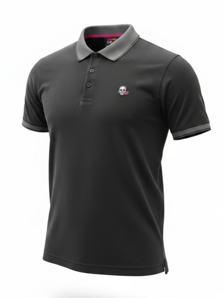 Robert Graham Skull & Rose Polo Shirt Charcoal Gray